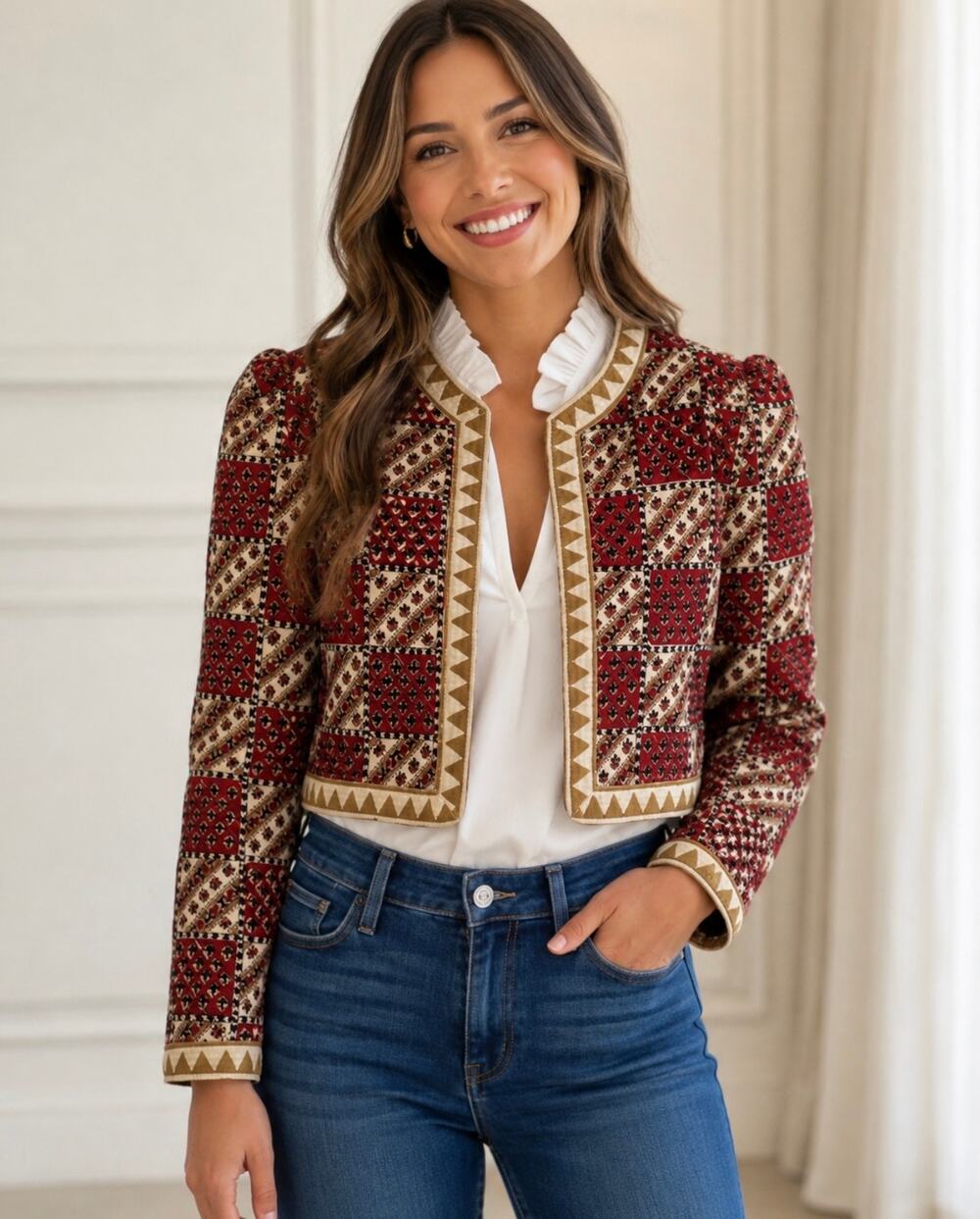Anna Cate Aspen Patchwork Quilted Cropped Jacket Size XS